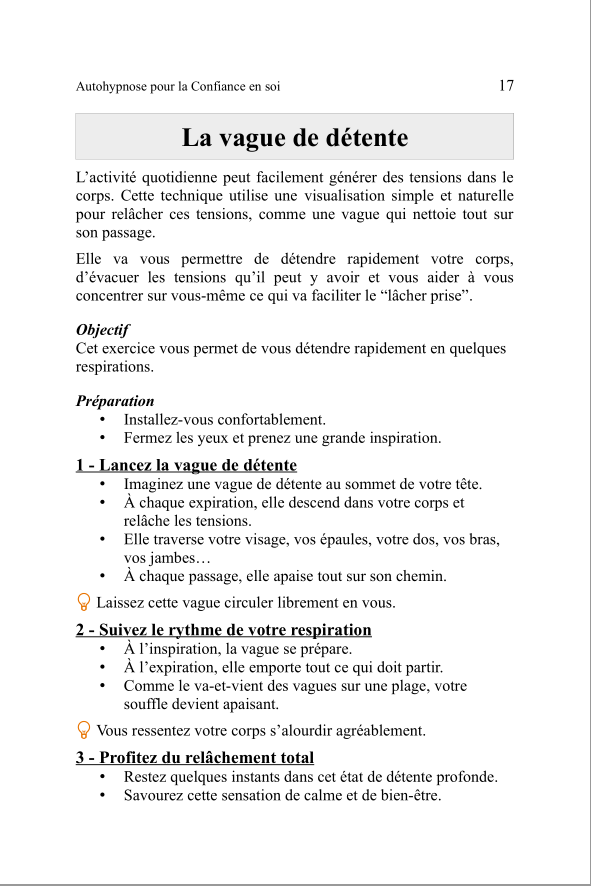Un extrait du livre Autohypnose pour la confiance en soi (1ere page)