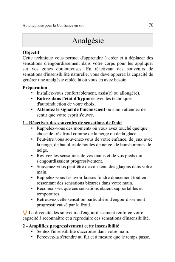Un extrait du livre Autohypnose pour la gestion de la douleur (1ere page)